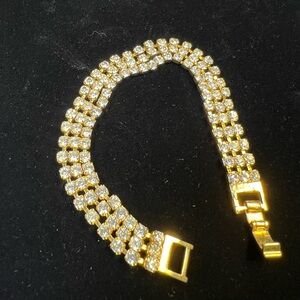 Vintage Tennis Bracelet Goldtone and clear rhinestone